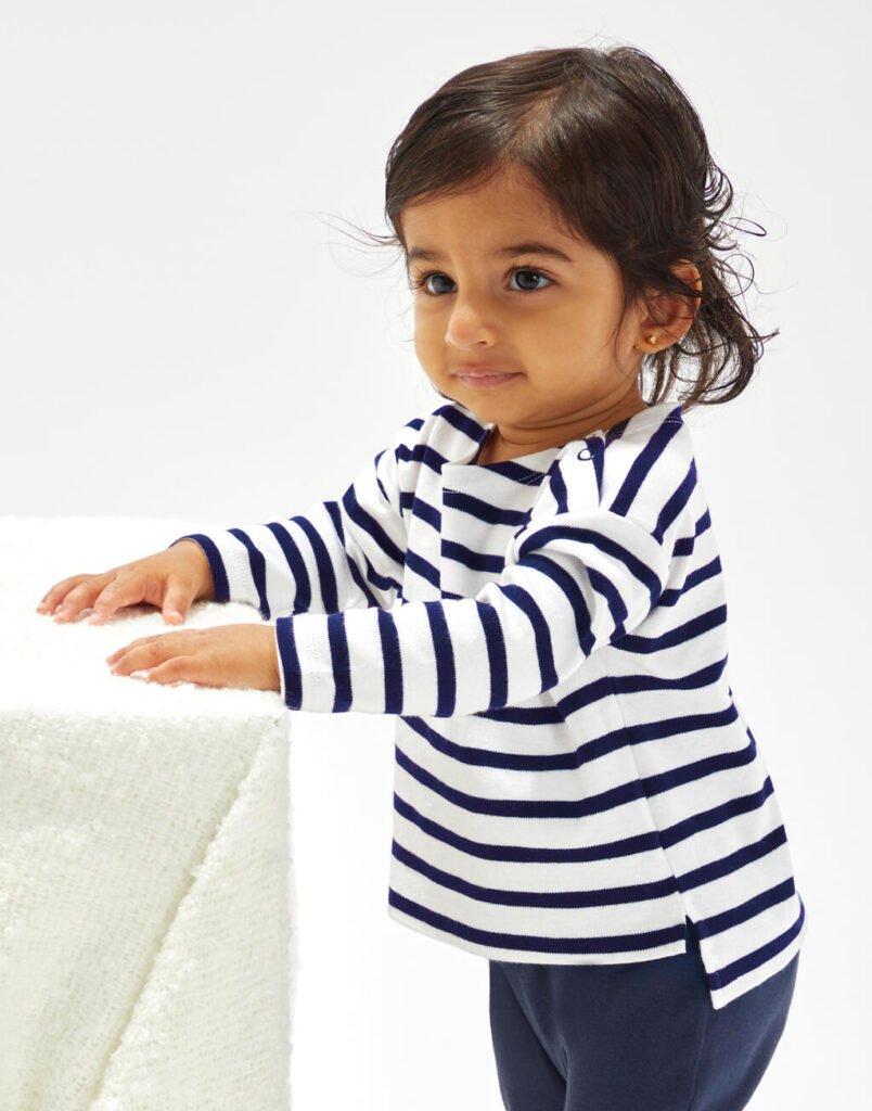 T-shirt manches longues Babybugz Breton Top blanc / marine