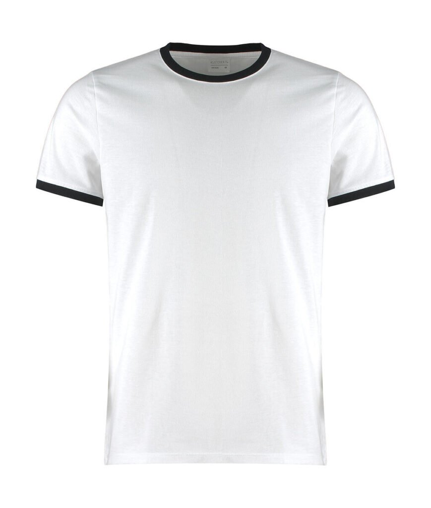 T-shirt Kustom Kit Fashion Fit Ringer blanc / noir