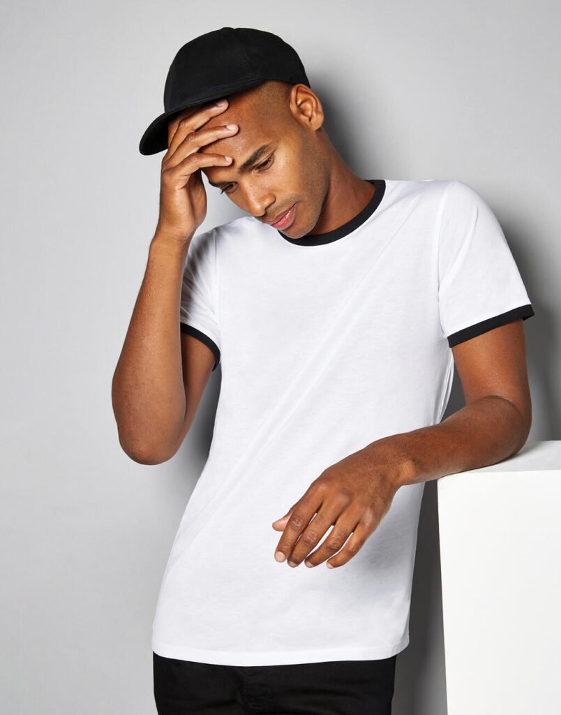 T-shirt Kustom Kit Fashion Fit Ringer blanc / noir