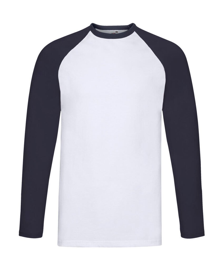 T-shirt manches longues Fruit of the Loom Long Sleeve Baseball blanc / marine profond