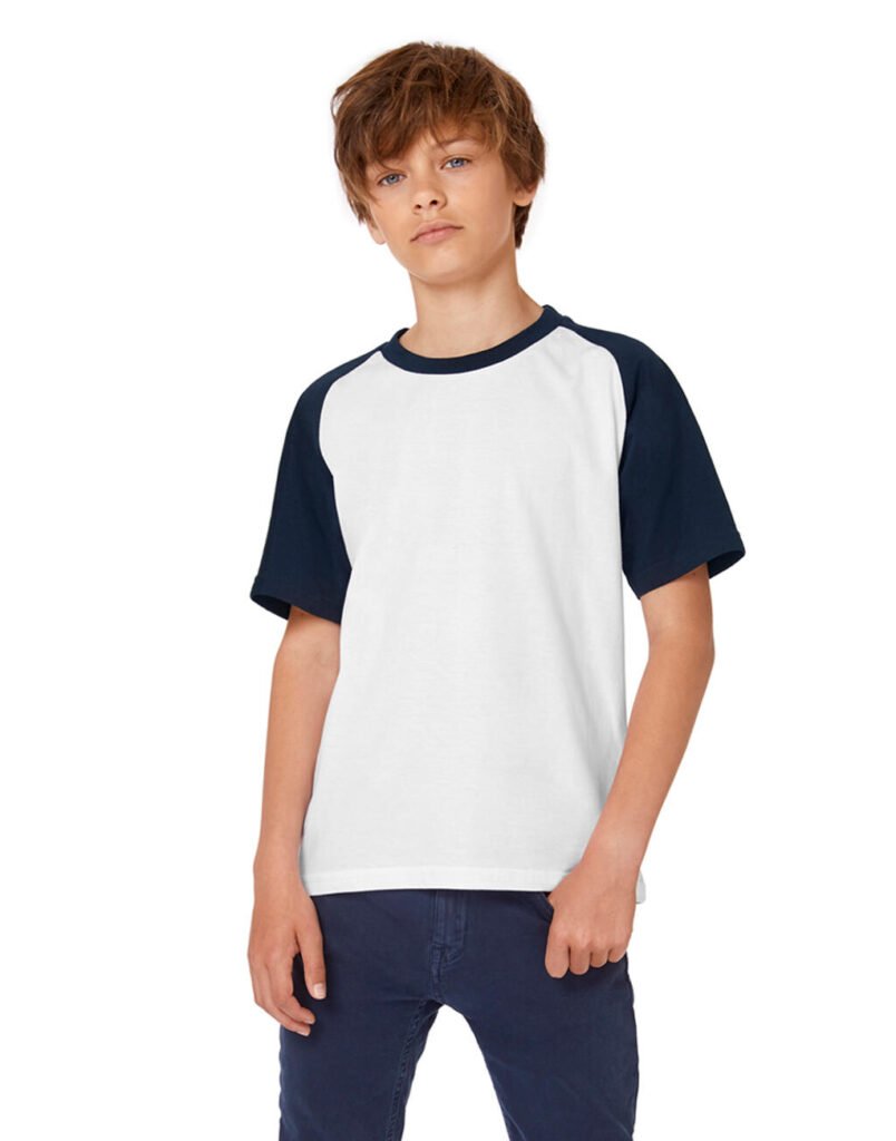 T-shirt B&C Base-Ball blanc / marine