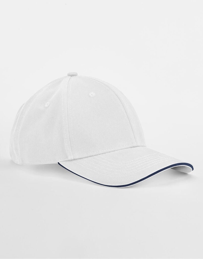 Casquette Beechfield EarthAware® Clas. Org. Cotton 6 Panel Sandwich P. blanc / marine