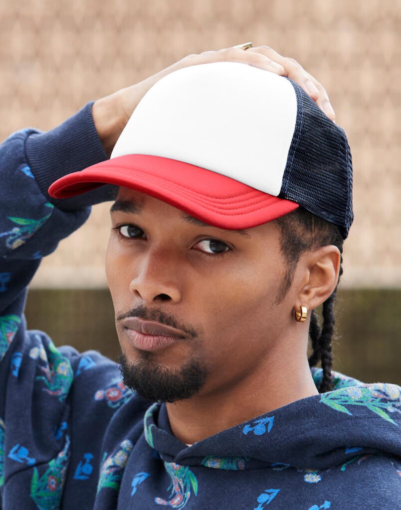 Casquette Beechfield Retro 5 Panel Trucker marine / rouge