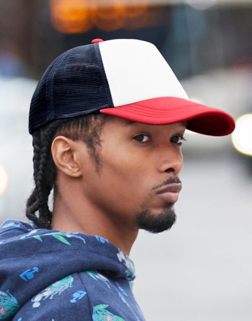 Casquette Beechfield Retro 5 Panel Trucker marine / rouge