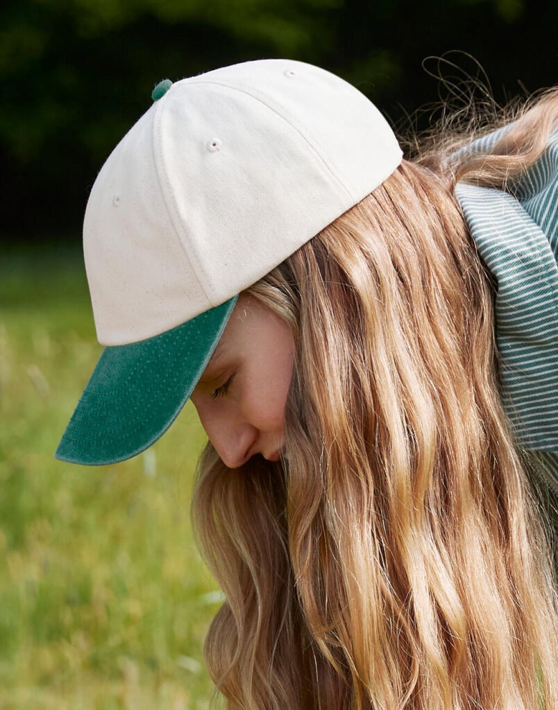 Casquette Beechfield Contrast Peak Low Profile Vintage naturel / vert bouteille vintage