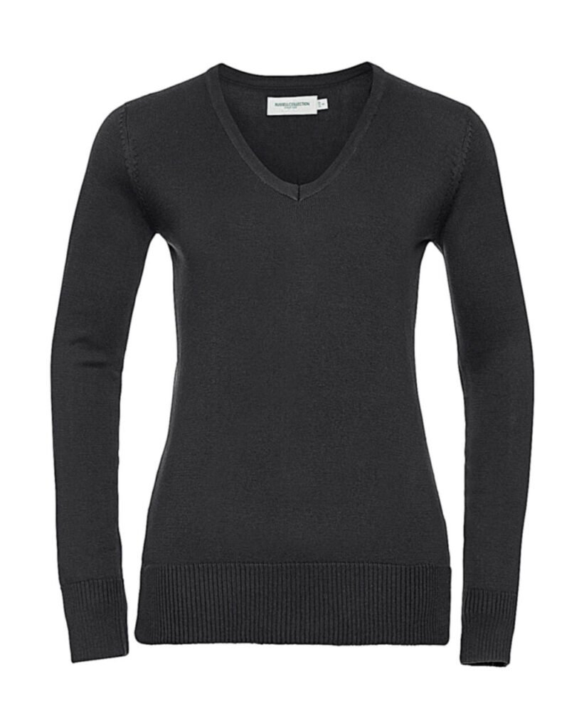 Sweat Russell Collection Ladies’ V-Neck Knitted Pullover noir