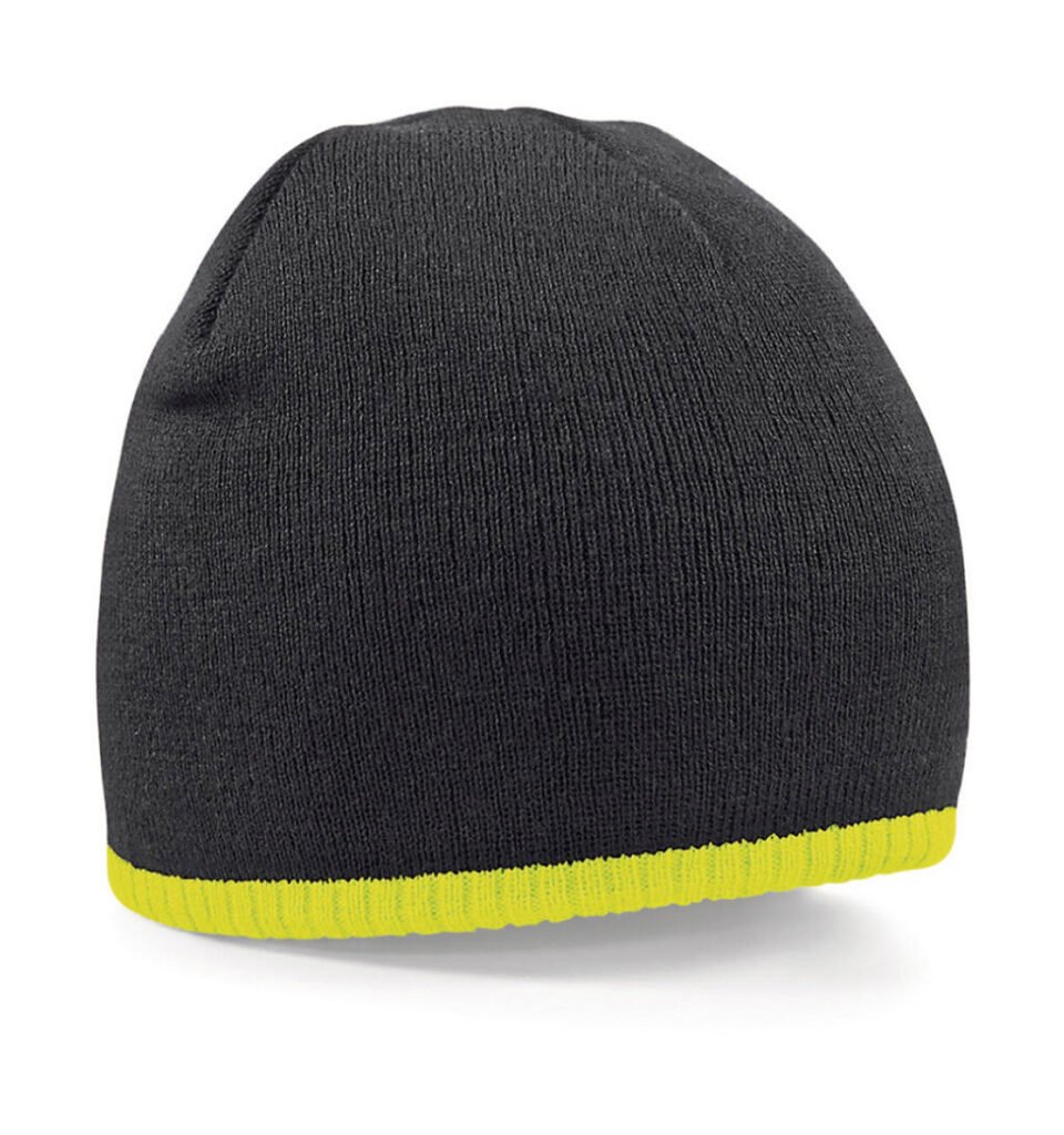 Beechfield Two-Tone Knitted Hat noir / jaune fluo