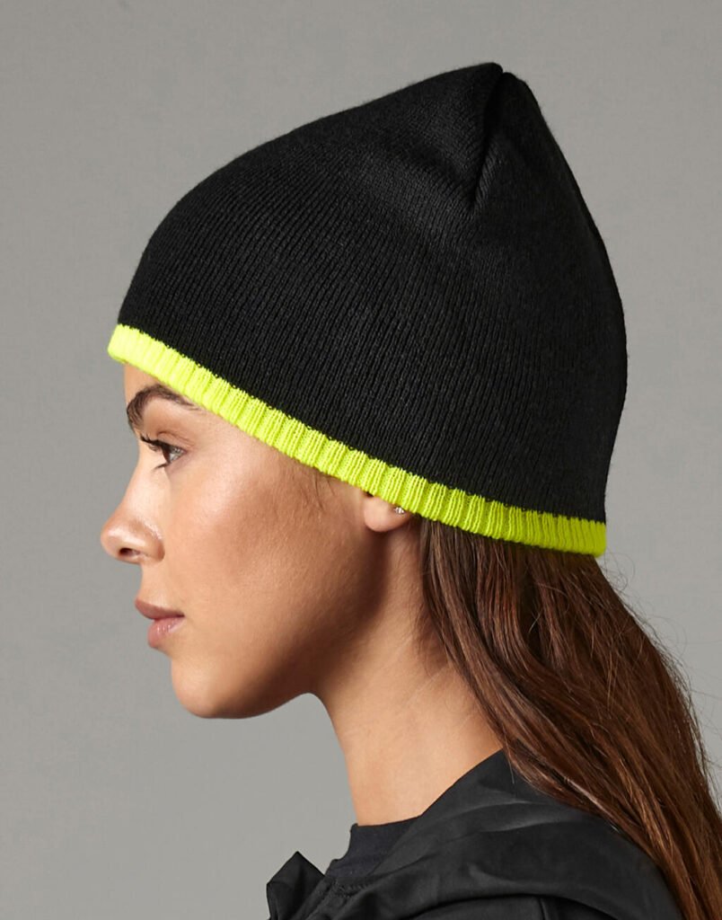 Beechfield Two-Tone Knitted Hat noir / jaune fluo