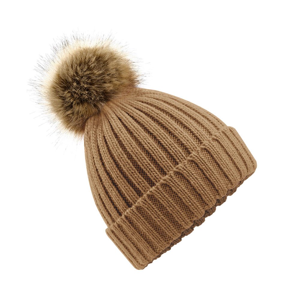 Casquette Beechfield Fur Pop Pom Chunky biscuit