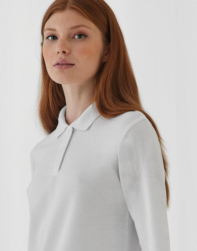 Polo manches longues B&C ID.001 LSL blanc