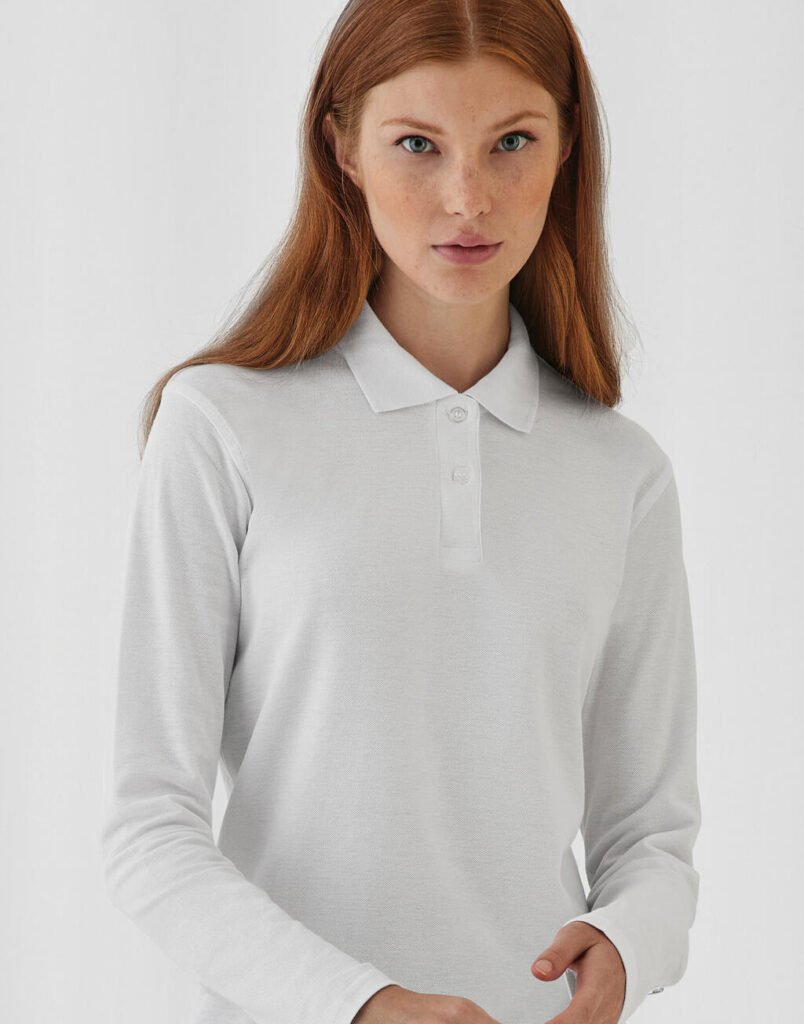 Polo manches longues B&C ID.001 LSL blanc