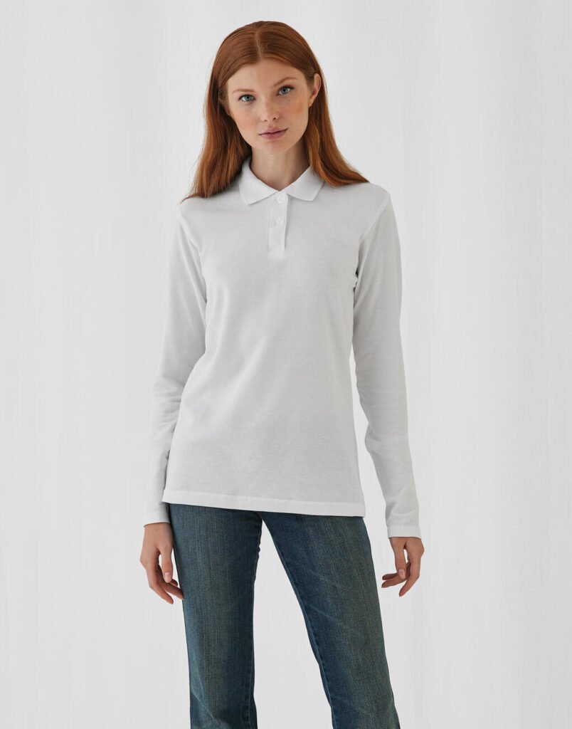 Polo manches longues B&C ID.001 LSL blanc