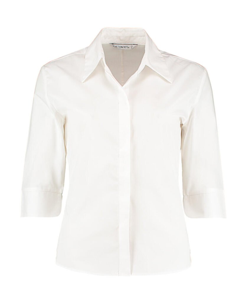 Kustom Kit Tailored Fit Continental Blouse 3 Sleeve blanc