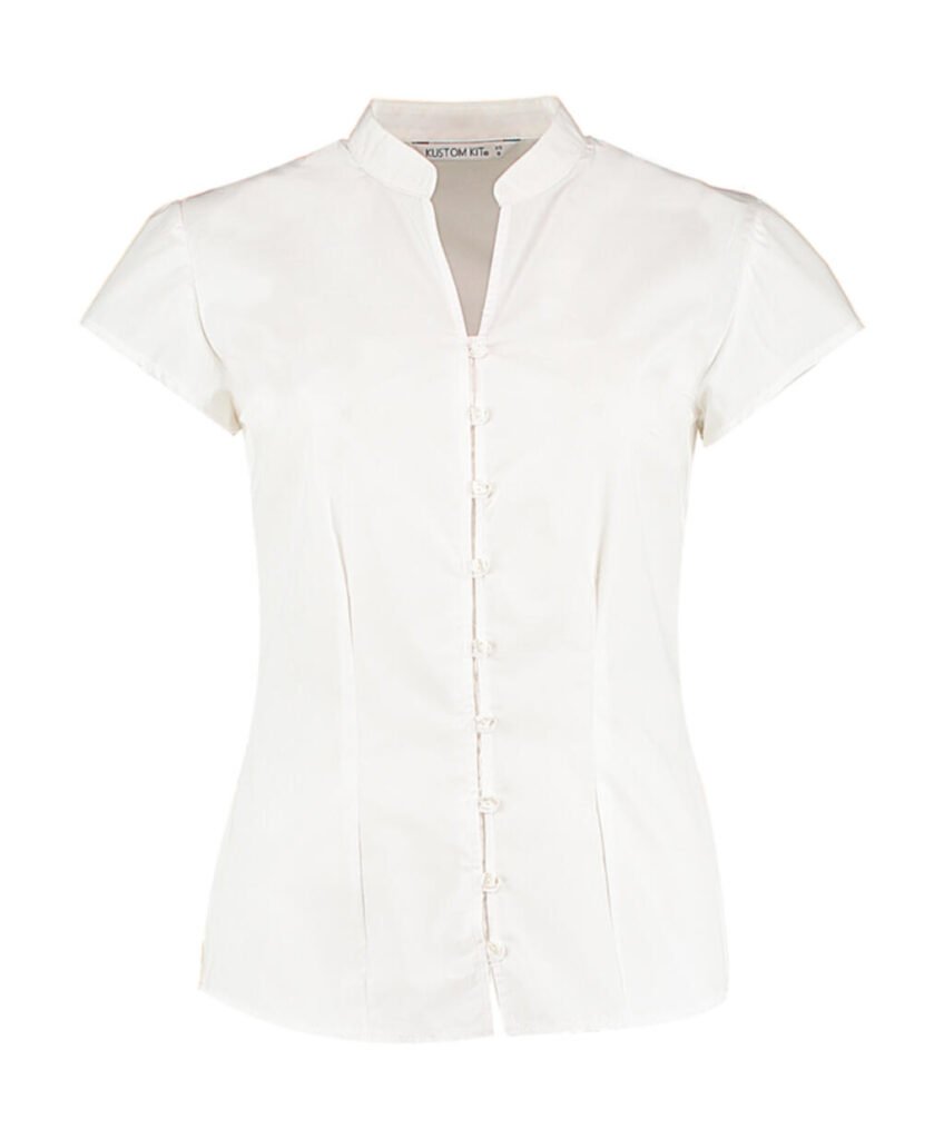 Kustom Kit Tailored Fit Mandarin Collar Blouse SSL blanc