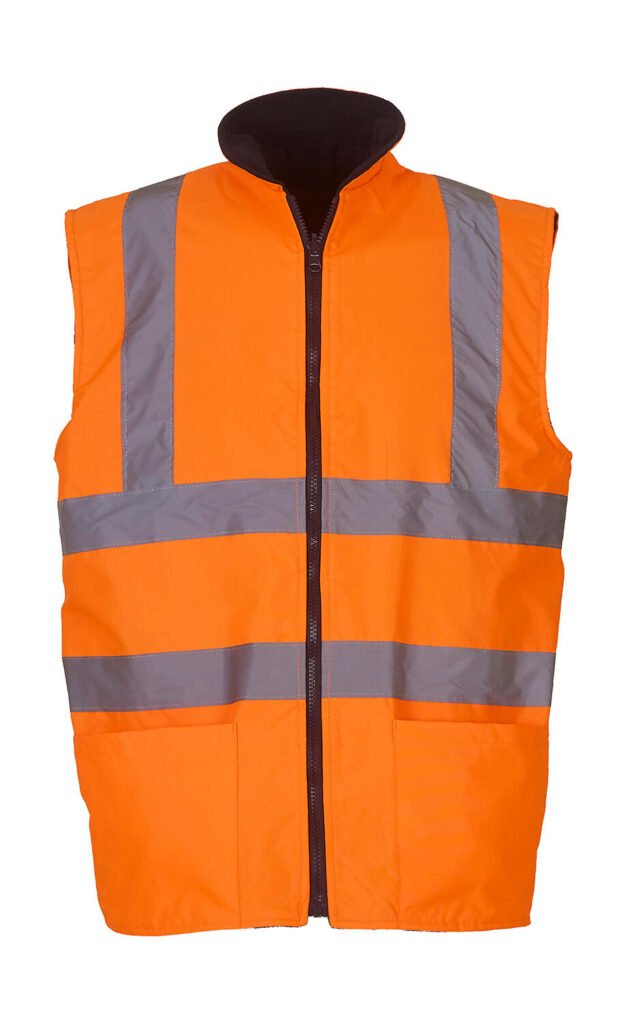 Vêtement haute visibilité Yoko Fluo Fleece Reversible Bodywarmer orange fluo