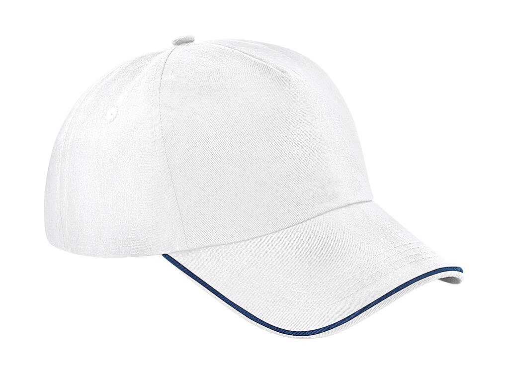 Beechfield Authentic 5 Panel - Piped Peak blanc / marine