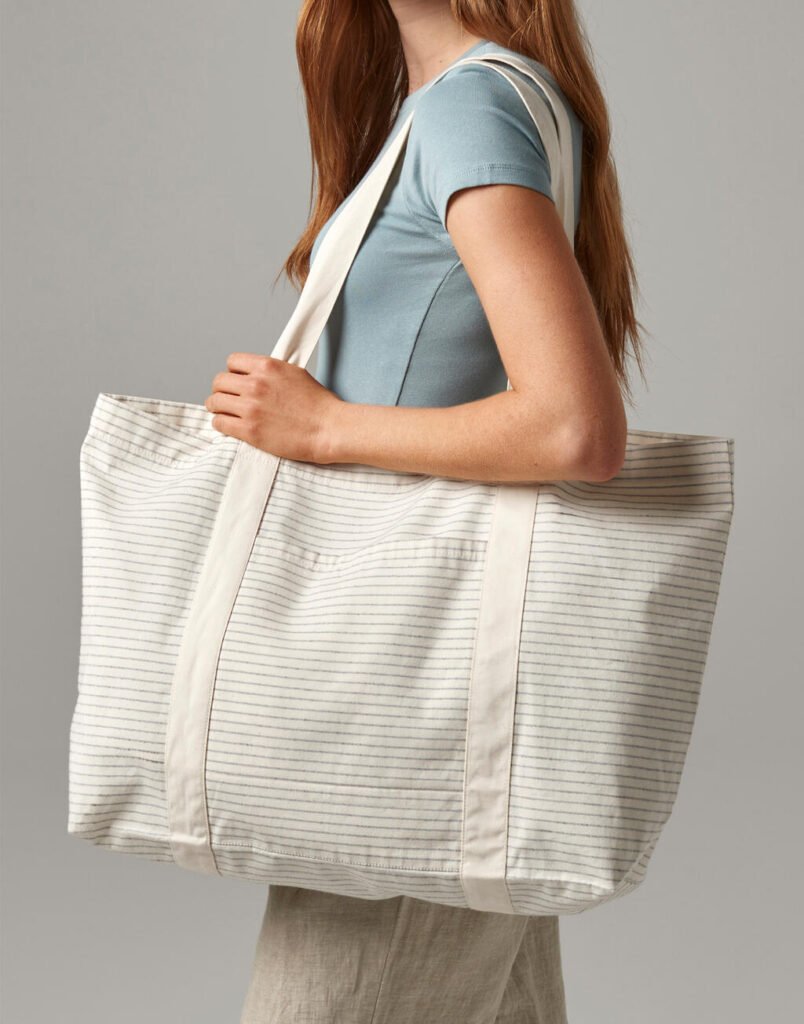 Sac Westford Mill Striped Organic Cotton Shopper grey stripe