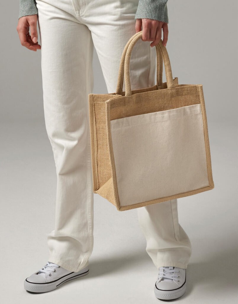 Tote bag Westford Mill Cotton Pocket Natural Starched Jute Midi Tote naturel