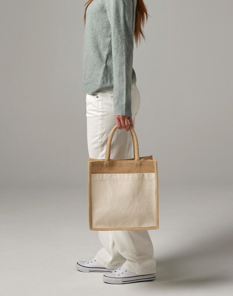 Tote bag Westford Mill Cotton Pocket Natural Starched Jute Midi Tote naturel