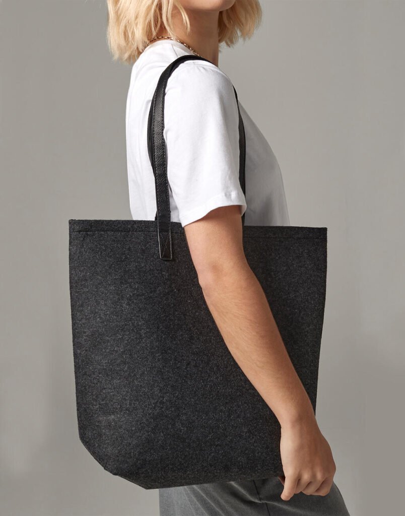 Tote bag Bagbase Premium Felt Tote anthracite chiné / noir