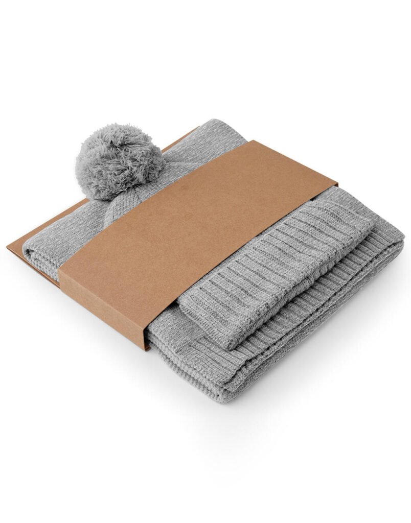 Beechfield Knitted Scarf Gift Set light grey fleck