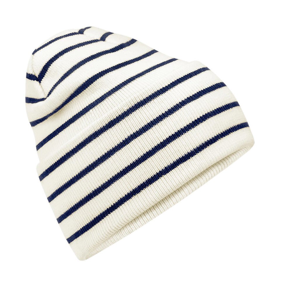 Bonnet Beechfield Original Deep Cuffed Striped soft white / marine
